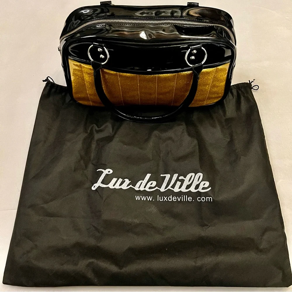 Lux de Ville Gold Metallic Sparkle & Black Handbag - Picture 8 of 11